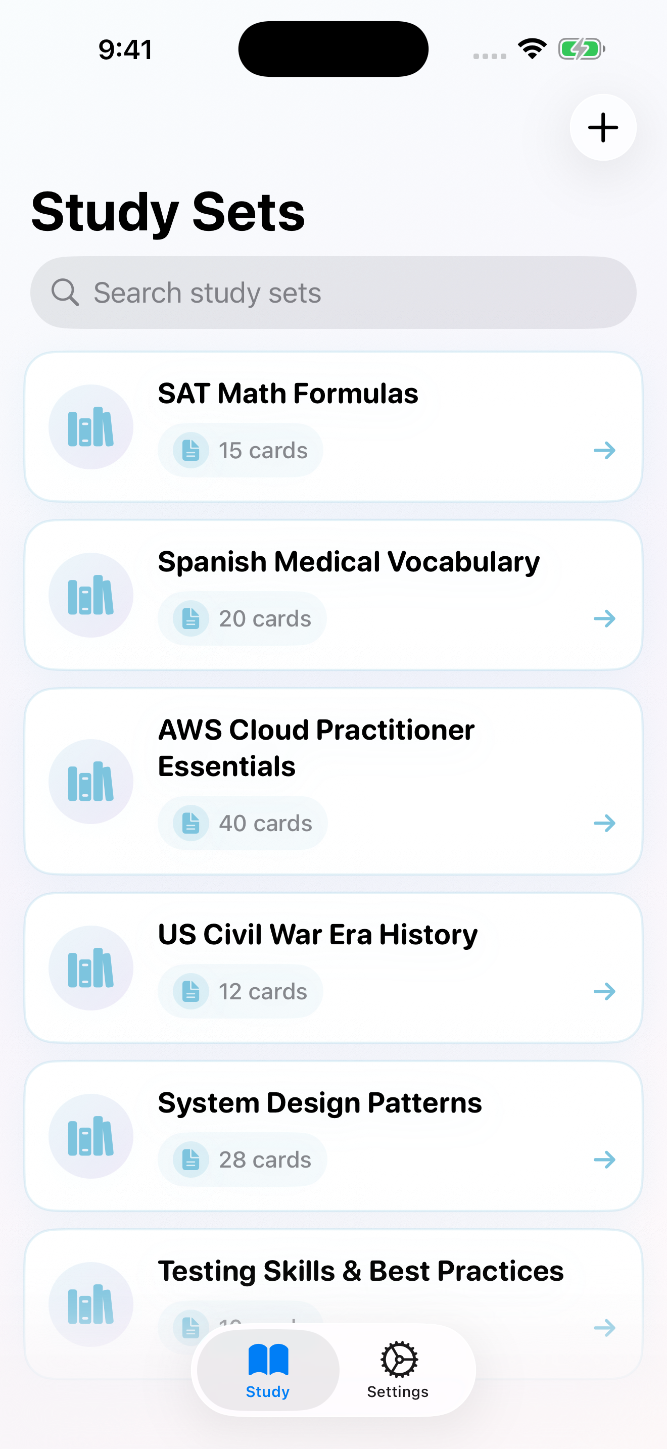 Quloq app - Study Sets home screen